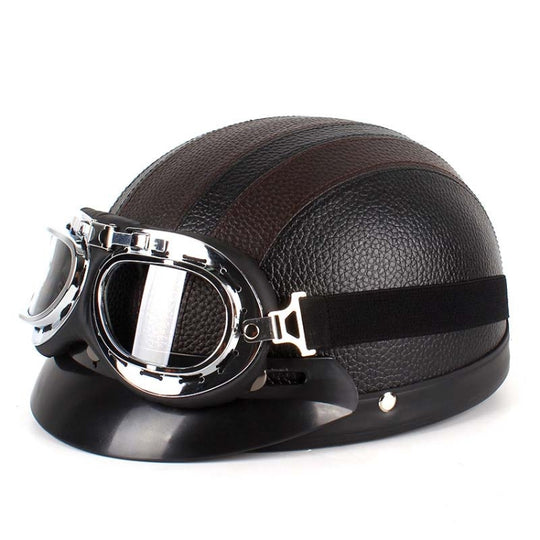 BSDDP A0318 Casque en PU avec lunettes, taille: taille unique (noir marron)
