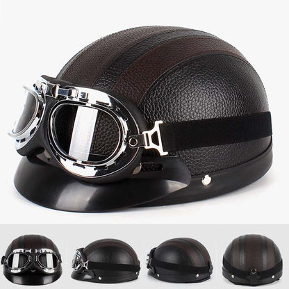 BSDDP A0318 PU Helmet With Goggles, Size: One Size(Black Brown) - Helmets by BSDDP | Online Shopping UK | buy2fix