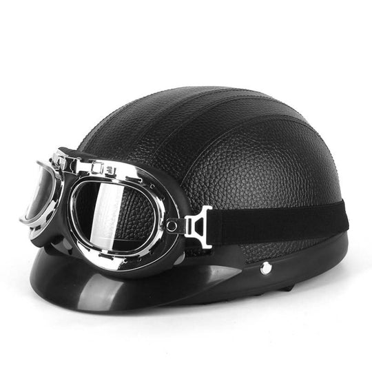 BSDDP A0318 Casque en PU avec lunettes, taille: taille unique (noir)