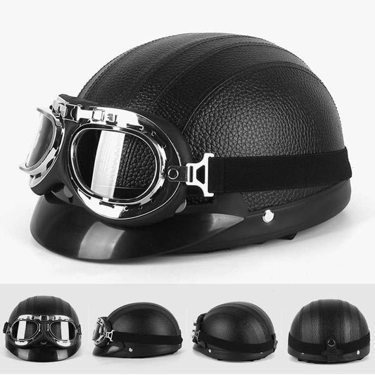 BSDDP A0318 PU Helmet With Goggles, Size: One Size(Black) - Helmets by BSDDP | Online Shopping UK | buy2fix