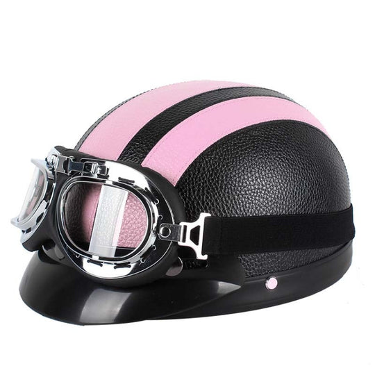 BSDDP A0318 Casque en PU avec lunettes, taille: taille unique (noir rose)