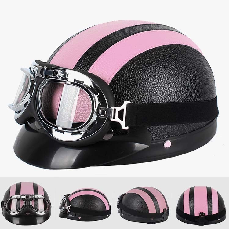 BSDDP A0318 PU Helmet With Goggles, Size: One Size(Black Pink) - Helmets by BSDDP | Online Shopping UK | buy2fix