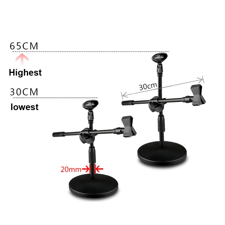 LKT-300 30-65cm Full Metal Disc Base Dual Microphone Stand,Size: 140mm Base - Stand by buy2fix | Online Shopping UK | buy2fix