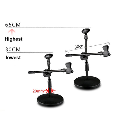 LKT-300 30-65cm Full Metal Disc Base Dual Microphone Stand,Size: 140mm Base - Stand by buy2fix | Online Shopping UK | buy2fix
