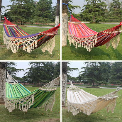 200x150cm Double Outdoor Camping Tassel Canvas Hammock with Stick(Pink Stripes) - Hammocks by buy2fix | Online Shopping UK | buy2fix