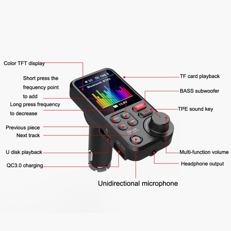 BT93 Color Screen Car MP3 Bluetooth Player(Black) - Bluetooth Car Kits by buy2fix | Online Shopping UK | buy2fix