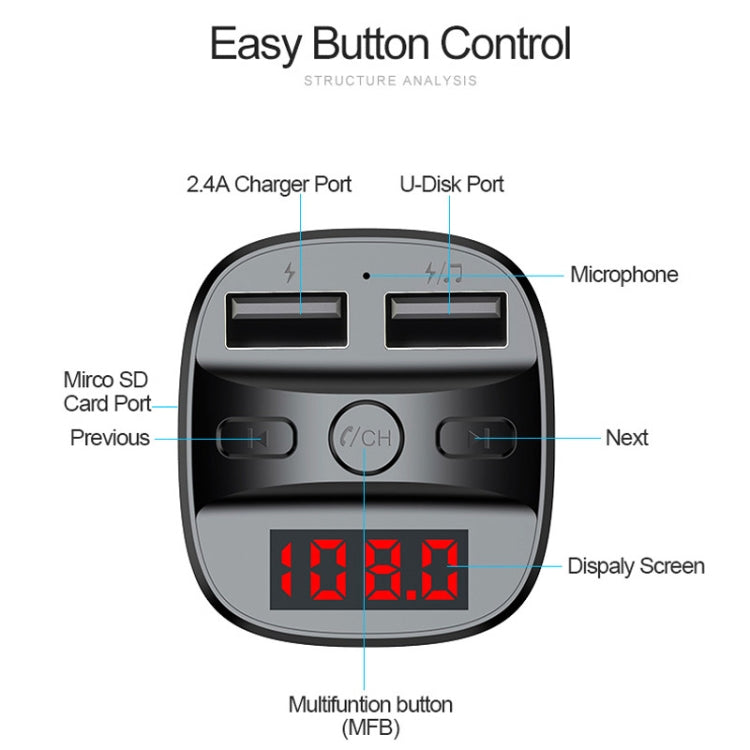 T60 Car MP3 Bluetooth Player Charger - Bluetooth Car Kits by buy2fix | Online Shopping UK | buy2fix