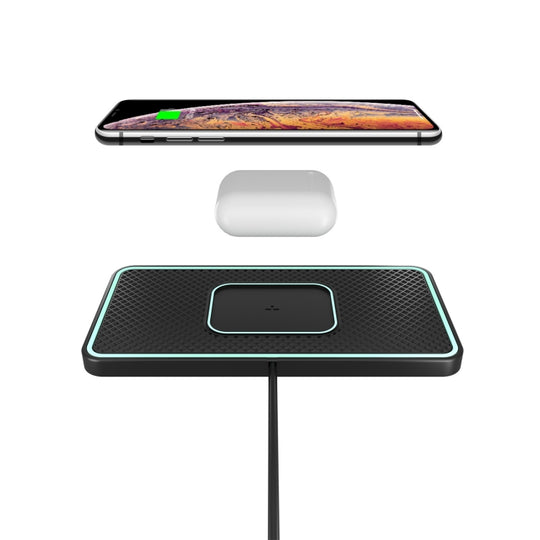 C1-PRO 2 dans 1 protection antidérapante de chargement sans fil de voiture 15W avec lumineux pour AirPods/iPhone