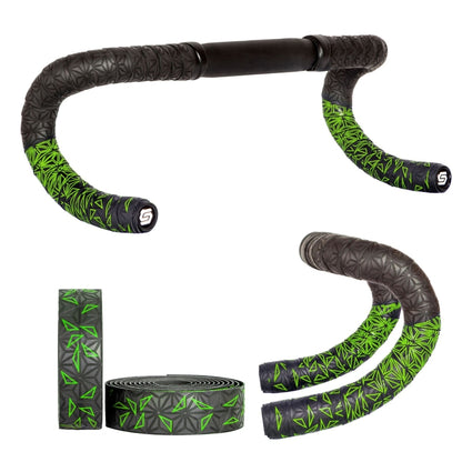 JH085 Chrysanthemum Pattern Shock Absorption Gradient Color Bicycle Handlebar(Black Bottom White Print) by buy2fix