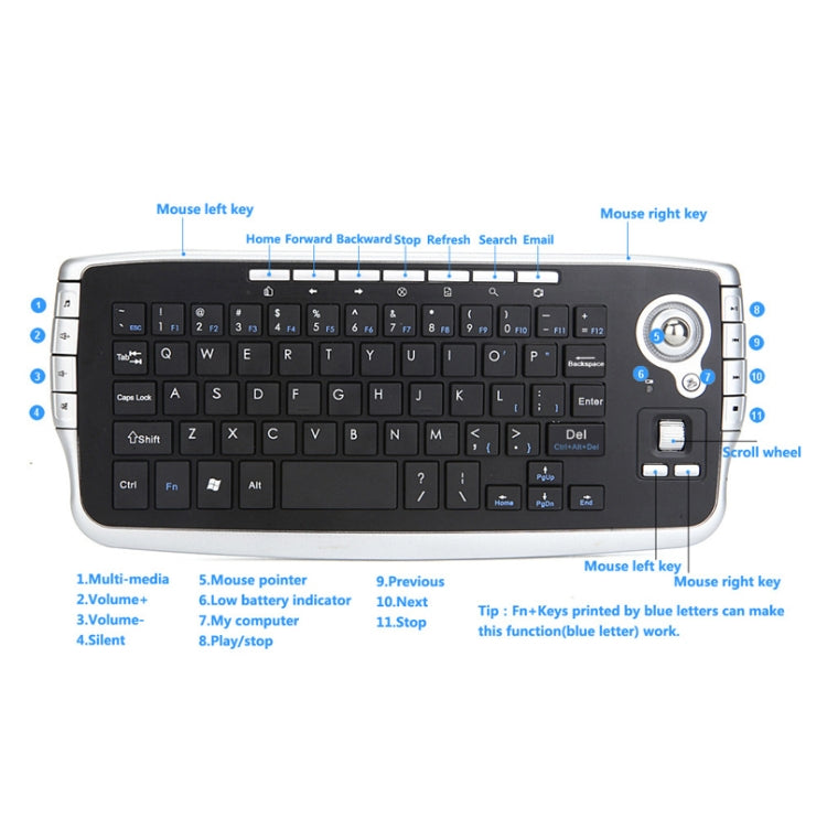 MY-10 2.4G 78 Keys 1200 DPI Mini Wireless Trackball Keyboard Wireless Keyboard And Mouse Set by buy2fix