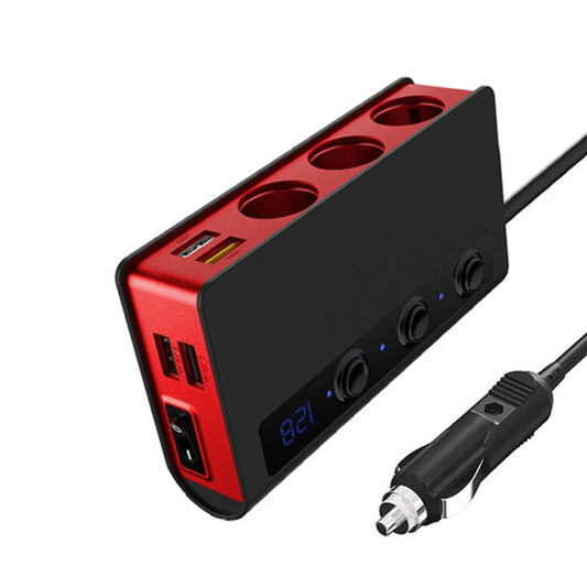 TR24 3 In 1 Car Cigarette Lighter Independent Switch Charger(Black Red) - Cigar Socket by buy2fix | Online Shopping UK | buy2fix