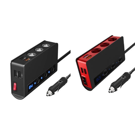 TR24 3 In 1 Car Cigarette Lighter Independent Switch Charger(Black Red) - Cigar Socket by buy2fix | Online Shopping UK | buy2fix