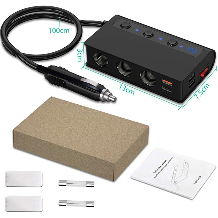 TR24 3 In 1 Car Cigarette Lighter Independent Switch Charger(Black) - Cigar Socket by buy2fix | Online Shopping UK | buy2fix