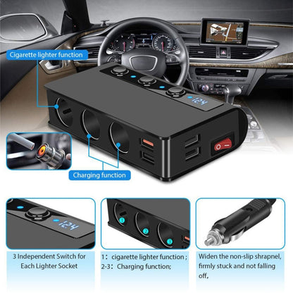 TR24 3 In 1 Car Cigarette Lighter Independent Switch Charger(Black) - Cigar Socket by buy2fix | Online Shopping UK | buy2fix