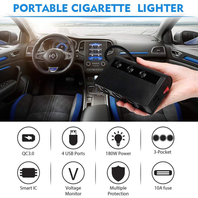 TR24 3 In 1 Car Cigarette Lighter Independent Switch Charger(Black) - Cigar Socket by buy2fix | Online Shopping UK | buy2fix