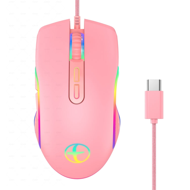 E32 7 Keys 3200 DPI Pink Girls RGB Glowing Wired Mouse Gaming Mouse, Interface: Type-C by buy2fix