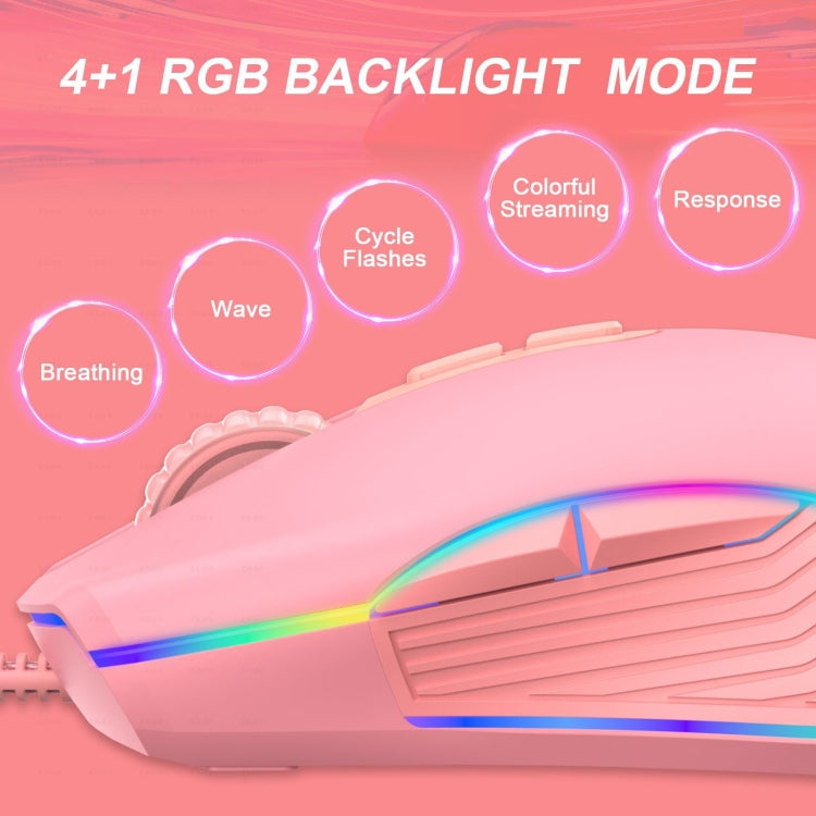 E32 7 Keys 3200 DPI Pink Girls RGB Glowing Wired Mouse Gaming Mouse, Interface: Type-C by buy2fix