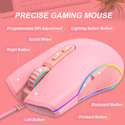 E32 7 Keys 3200 DPI Pink Girls RGB Glowing Wired Mouse Gaming Mouse, Interface: Type-C by buy2fix