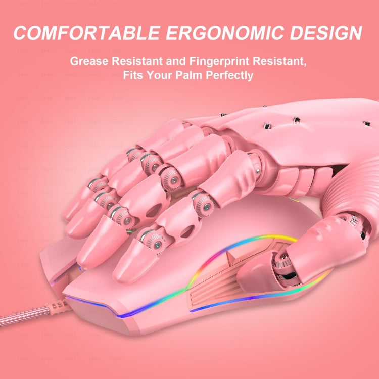 E32 7 Keys 3200 DPI Pink Girls RGB Glowing Wired Mouse Gaming Mouse, Interface: Type-C by buy2fix