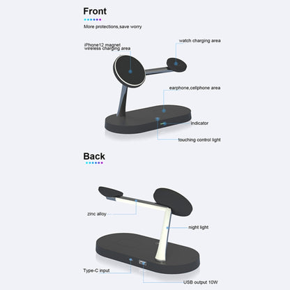 X452 3 in 1 Multifunctional 15W Wireless Charger with Night Light Function(Black) - Wireless Charger by buy2fix | Online Shopping UK | buy2fix
