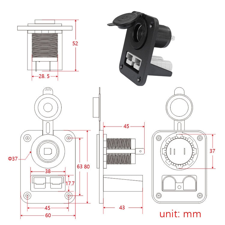Large Current Plug With 12V Cigarette Lighter Panel Combination - Car Switches by buy2fix | Online Shopping UK | buy2fix