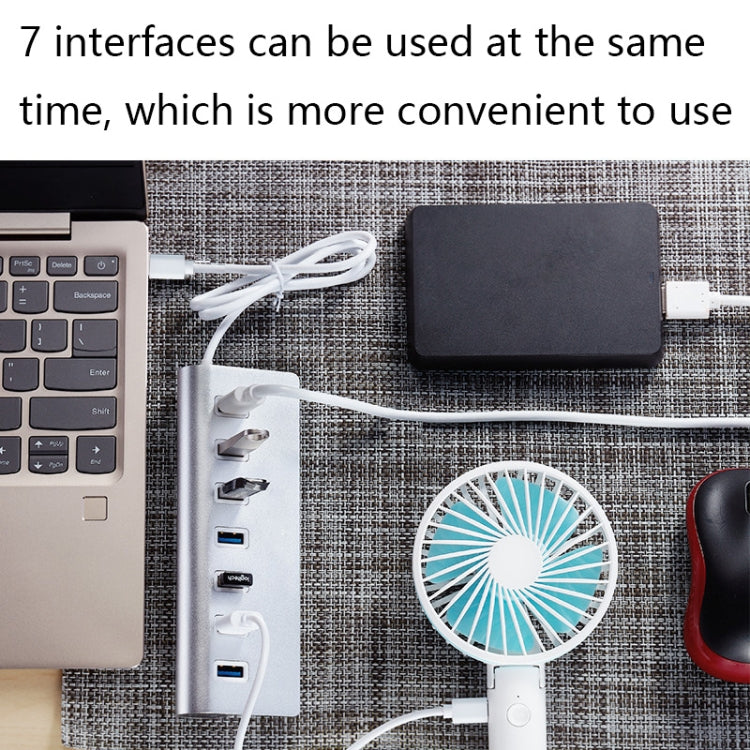 THL059 USB2.0 7 In 1 Aluminum Alloy HUB(7 Ports) by buy2fix