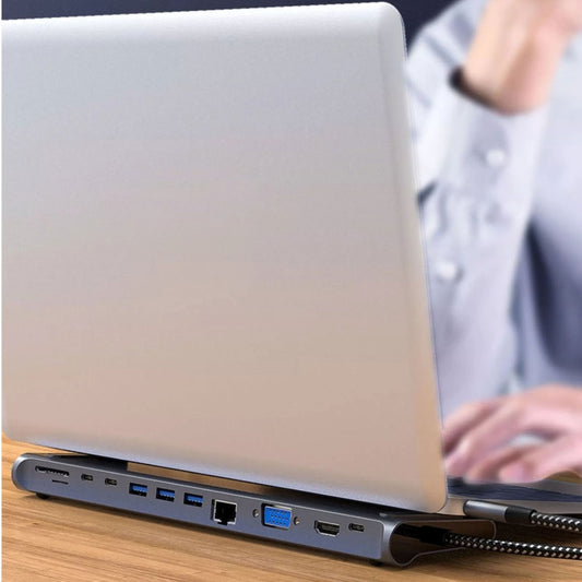 12 In 1 Multifunctional TYPE-C Extension HUB Adapter With Stand Function(THL-282) by buy2fix