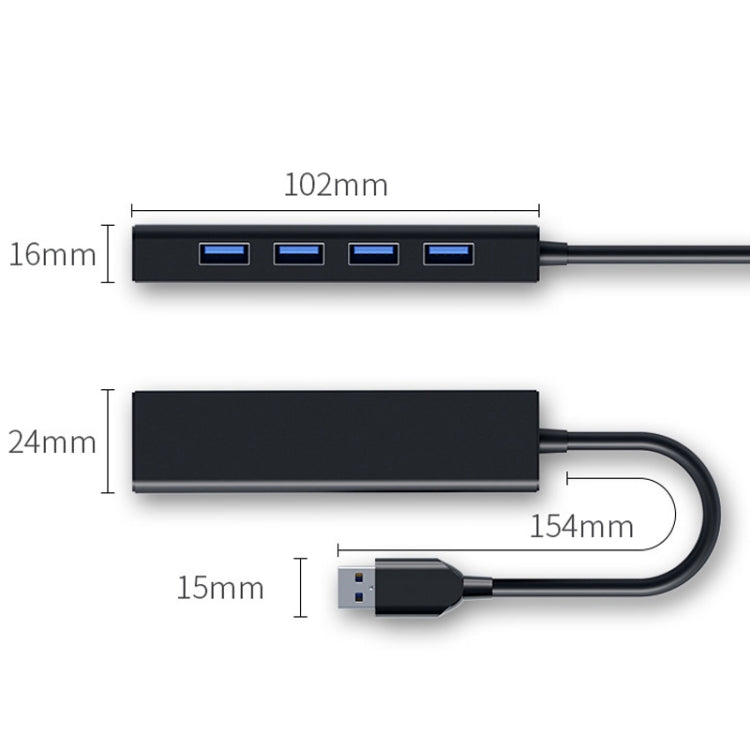 4 X USB 2.0 Ports HUB Converter, Cable Length: 15cm,Style： With Light Bar Black by buy2fix