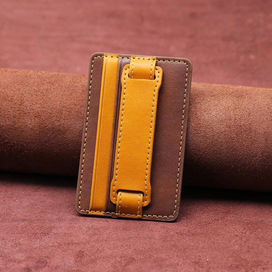 2 PCS Leather Phone Card Sleeve Back Sticker Wrist Pull Strap Holder(Brown) - Hand-Sticking Bracket by buy2fix | Online Shopping UK | buy2fix