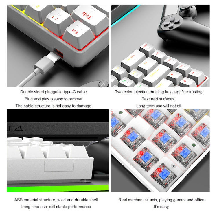 ZIYOU LANG T8 68 Keys RGB Luminous Gaming Mechanical Keyboard, Cable Length:1.6m(White Red Shaft) by ZIYOU LANG