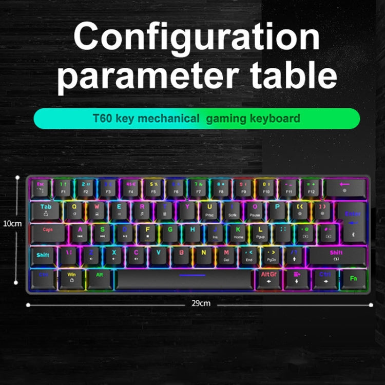 ZIYOU LANG T60 62-Key RGB Luminous Mechanical Wired Keyboard, Cable Length:1.5m(Black Tea Shaft) by ZIYOU LANG