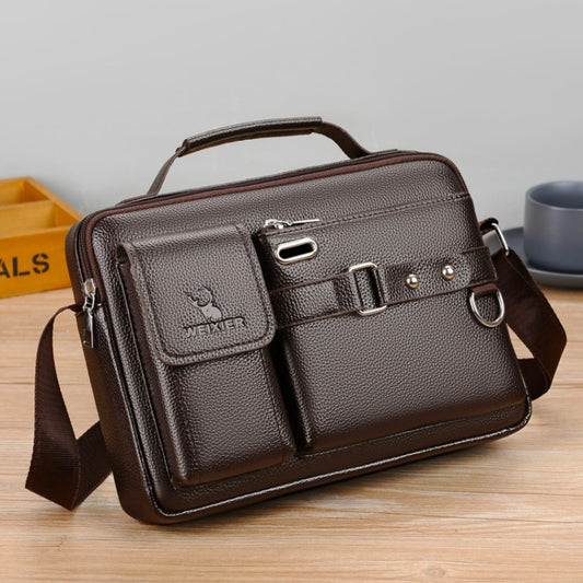 WEIXIER D235 Men Shoulder Bag Portable PU Leather Handbag(Litchi Texture Brown) - Handbags by WEIXIER | Online Shopping UK | buy2fix