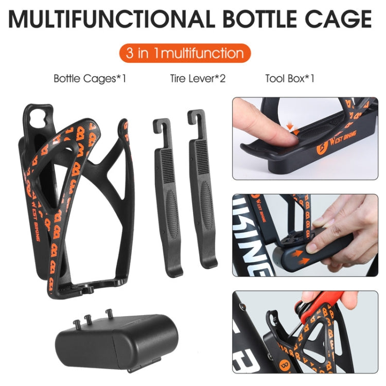 WEST BIKING Bicycle Multifunctional Bottle Cage Tire Lever Tool Box(Black Orange) by buy2fix