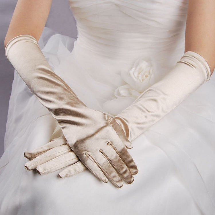 1pair Bride Gloves Satin Long Vintage Travel Sunscreen Dress Wedding Gloves(Champagne) by buy2fix
