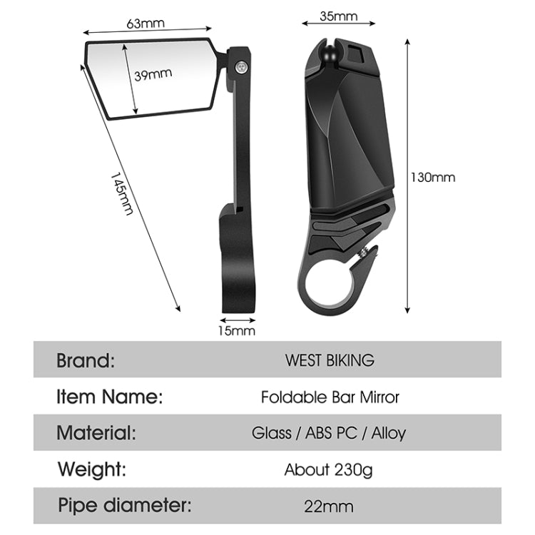 WEST BIKING Bicycle Handlebar Folding Mirror(Black) by WEST BIKING