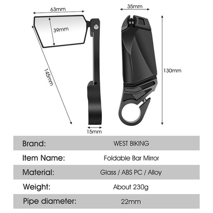 WEST BIKING Bicycle Handlebar Folding Mirror(Black) by WEST BIKING