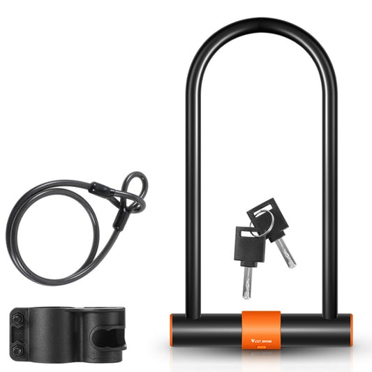 WEST BIKING Bicycle Carbon Steel Anti-Shear Anti-Theft U-Lock, Specification: Lock+Cable by WEST BIKING