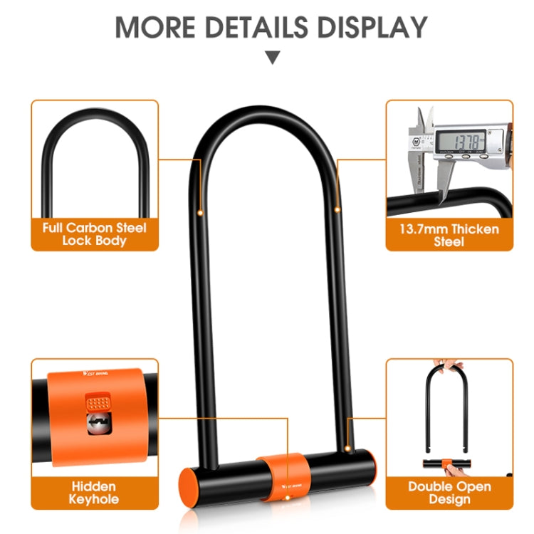WEST BIKING Bicycle Carbon Steel Anti-Shear Anti-Theft U-Lock, Specification: Lock+Cable by WEST BIKING