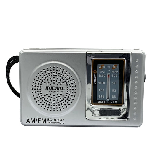 INDIN BC-R2048 AM FM Radio Telescopic Antenna Multifunction Mini Pocket Radio(Silver Gray) - Radio Player by INDIN | Online Shopping UK | buy2fix