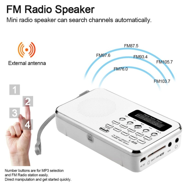 L-938  MP3 Audio Player FM Radio Support  SD MMC Card AUX-IN Earphone-out(White) - Radio Player by buy2fix | Online Shopping UK | buy2fix