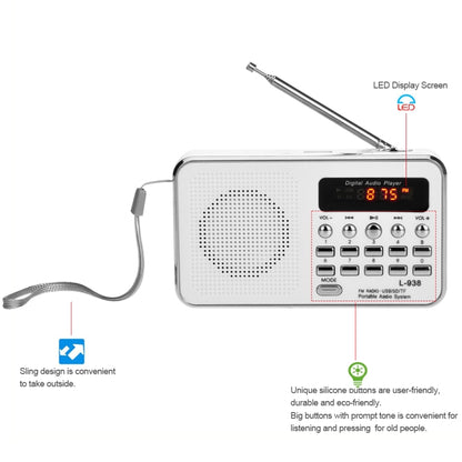 L-938  MP3 Audio Player FM Radio Support  SD MMC Card AUX-IN Earphone-out(White) - Radio Player by buy2fix | Online Shopping UK | buy2fix