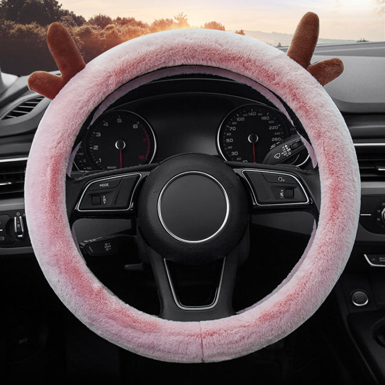 Antler Thick Plush Steering Wheel Cover, Style: O Type (Pink) by buy2fix