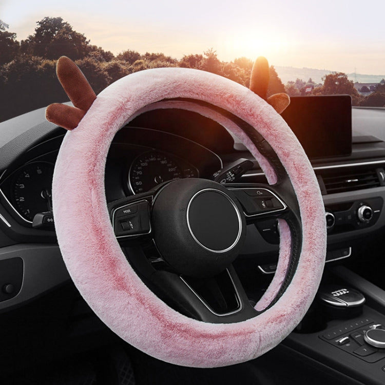 Antler Thick Plush Steering Wheel Cover, Style: O Type (Pink) by buy2fix