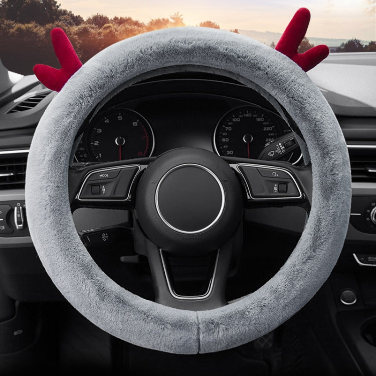 Antler Thick Plush Steering Wheel Cover, Style: O Type (Gray) by buy2fix