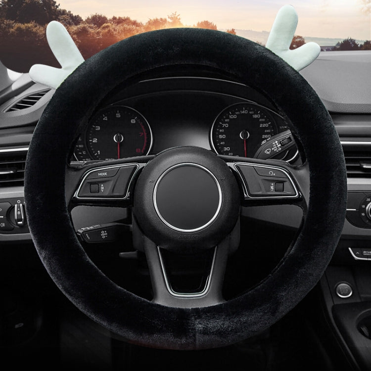 Antler Thick Plush Steering Wheel Cover, Style: O Type (Black) - Steering Wheel Accessories by buy2fix | Online Shopping UK | buy2fix