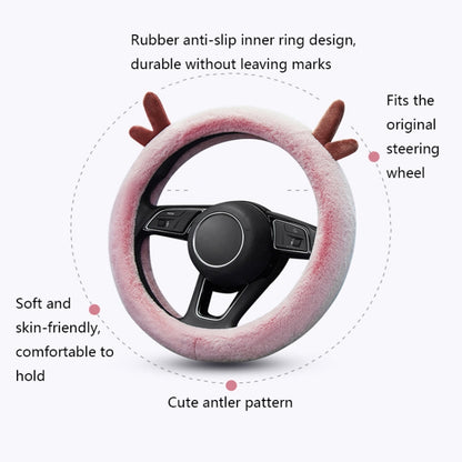 Antler Thick Plush Steering Wheel Cover, Style: O Type (Black) - Steering Wheel Accessories by buy2fix | Online Shopping UK | buy2fix