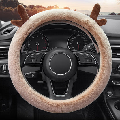 Antler Thick Plush Steering Wheel Cover, Style: O Type (Camel) - Steering Wheel Accessories by buy2fix | Online Shopping UK | buy2fix