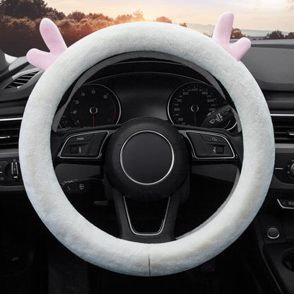 Antler Thick Plush Steering Wheel Cover, Style: O Type (White) - Steering Wheel Accessories by buy2fix | Online Shopping UK | buy2fix