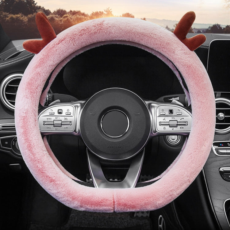 Antler Thick Plush Steering Wheel Cover, Style: D Type (Pink) - Steering Wheel Accessories by buy2fix | Online Shopping UK | buy2fix