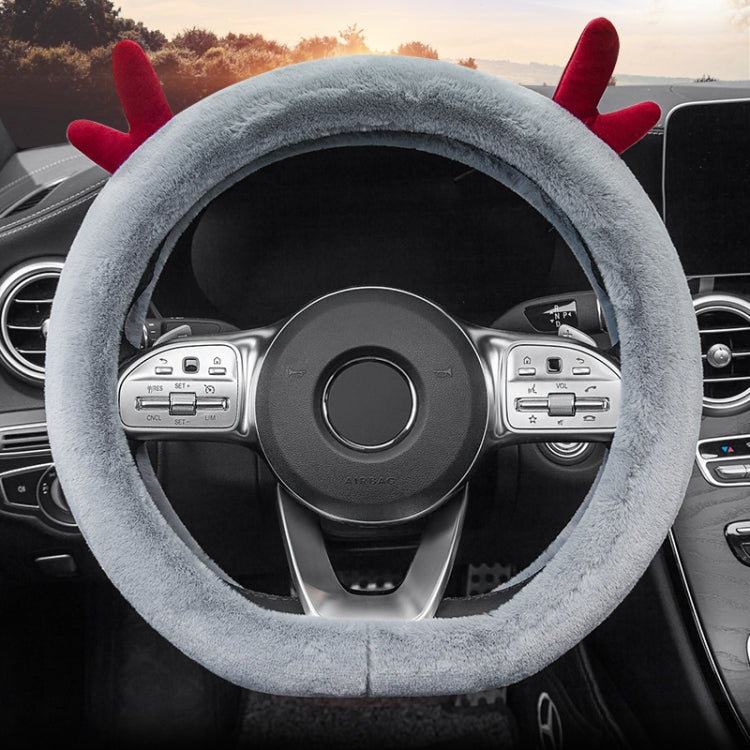 Antler Thick Plush Steering Wheel Cover, Style: D Type (Gray) - Steering Wheel Accessories by buy2fix | Online Shopping UK | buy2fix